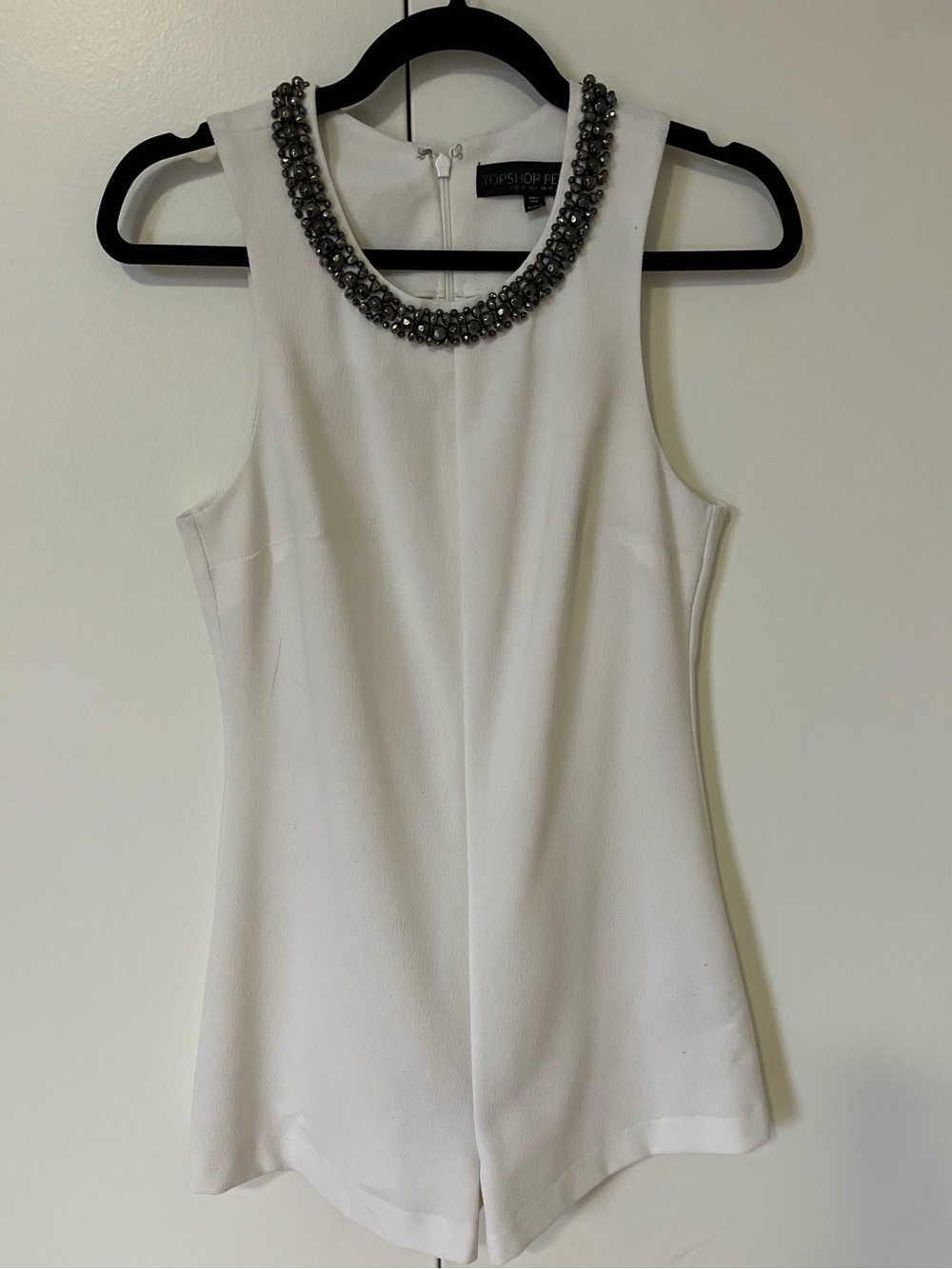 Topshop White Sleeveless Jeweled-Neck Romper